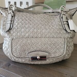 Coach Limited Edition Kristen Hobo In Platinum Woven Leather